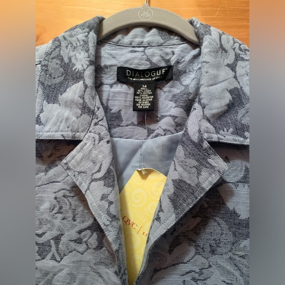 Dialogue Jacket Floral Jacquard QVC Blazer Open Style Blue Size 14 New - Picture 3 of 12
